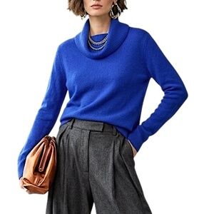 Peck & Peck pure 2 ply cashmere royal blue old money slim turtleneck sweater XL